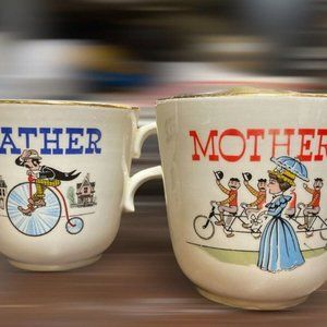 VTG Homer Laughlin Father Mother Oversized Mug Barber Shop Quartet Tandem Bike